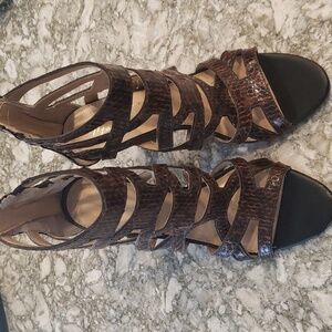 Marc Fisher Leana2 brown croc embossed strappy heeled sandal
